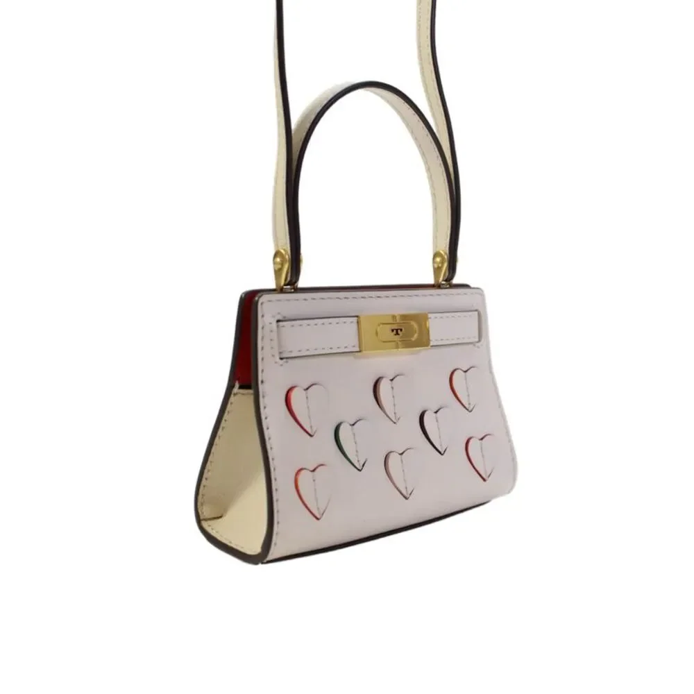 Tory Burch Womens Leather Nano Lee Radziwill Heart Applique Handbag Beige